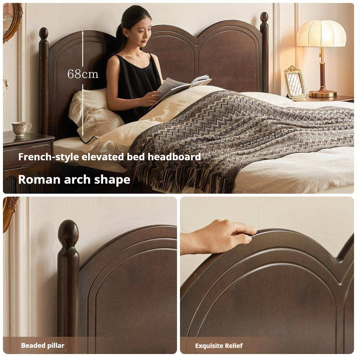 Poplar Solid Wood Bed with French Retro Style and Large Off-the-Floor Box Design