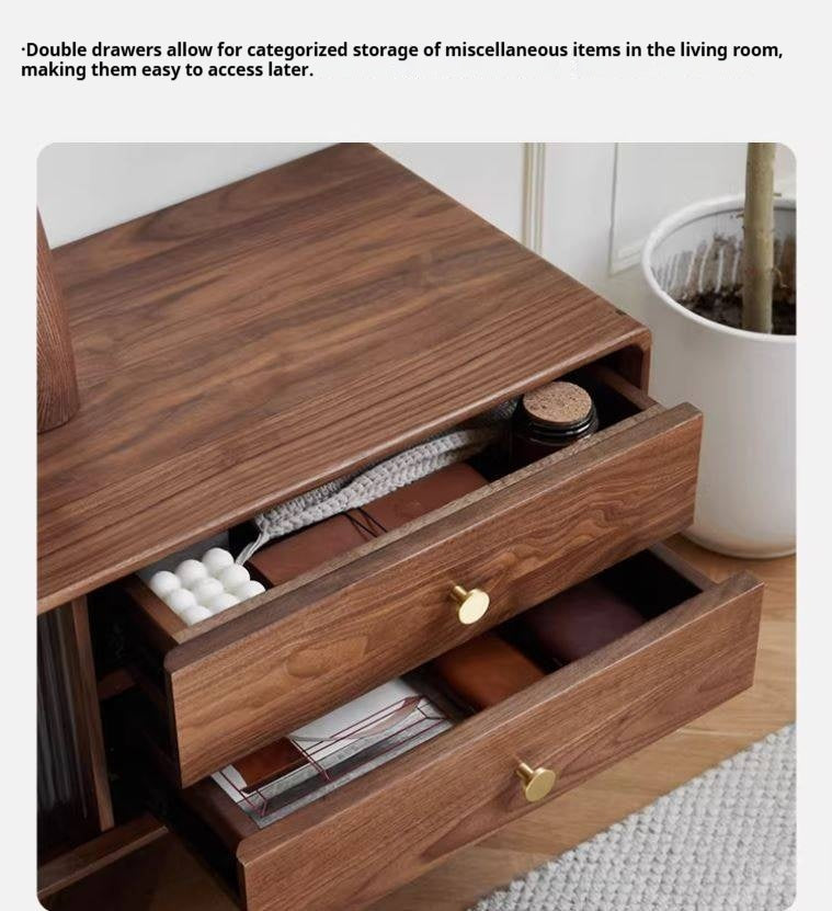 Black Walnut Solid Wood Nordic TV Cabinet.