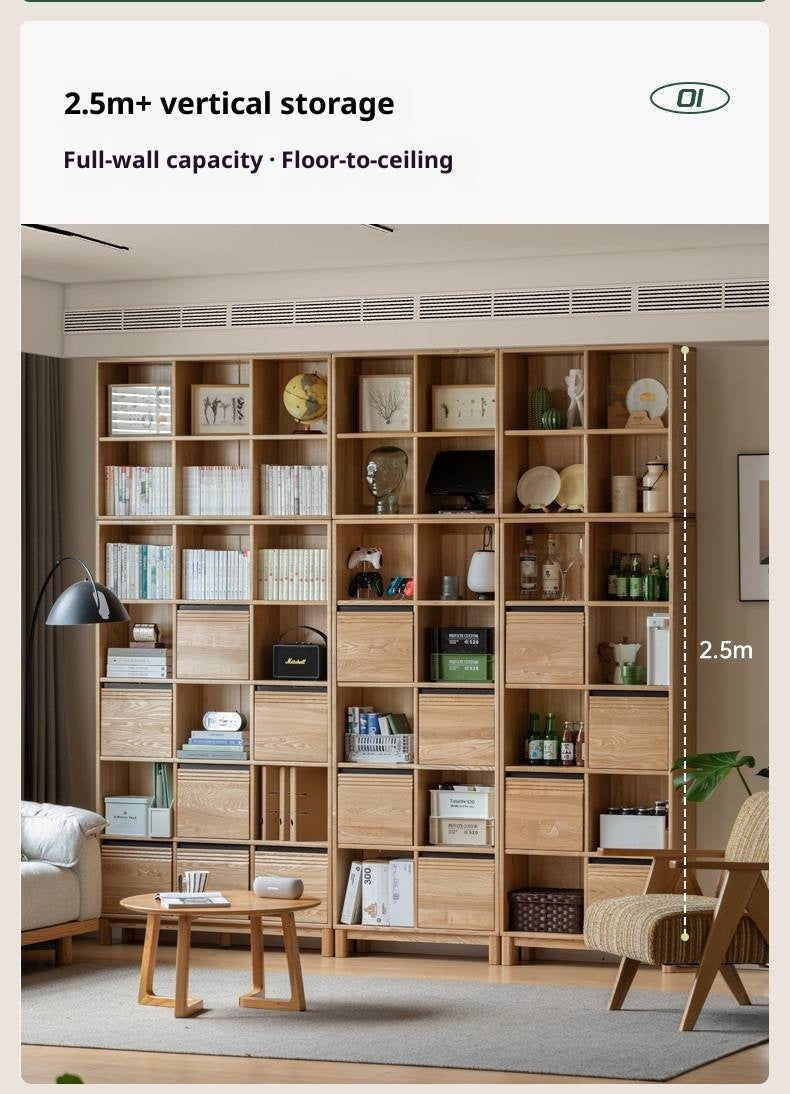 Ash Solid Wood Modern Grid Bookcase