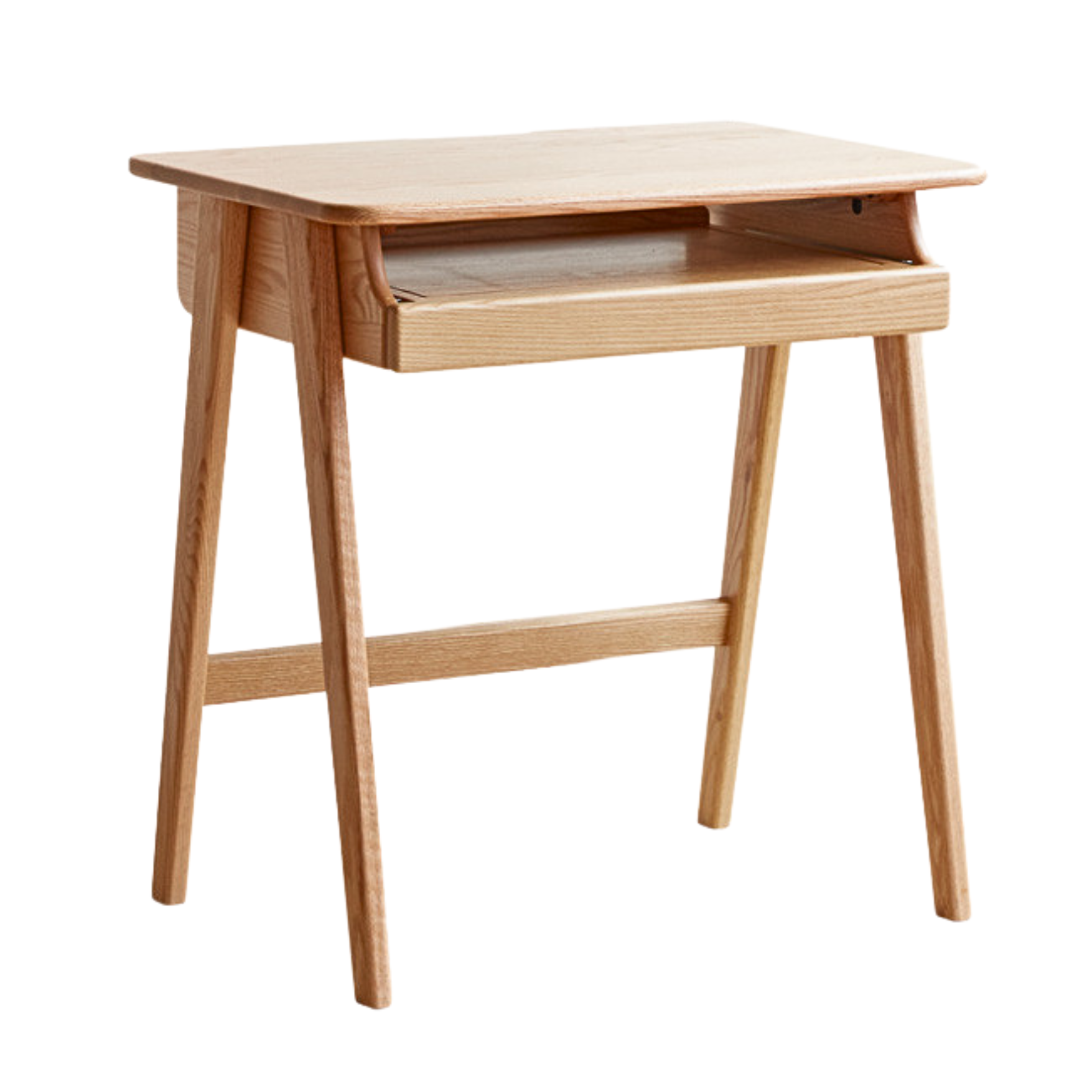 Oak, Solid Rubberwood Narrow Study Desk with Drawers