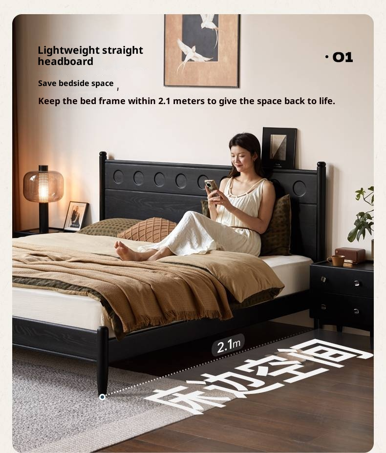 Ash Solid Wood Bed Vintage Style