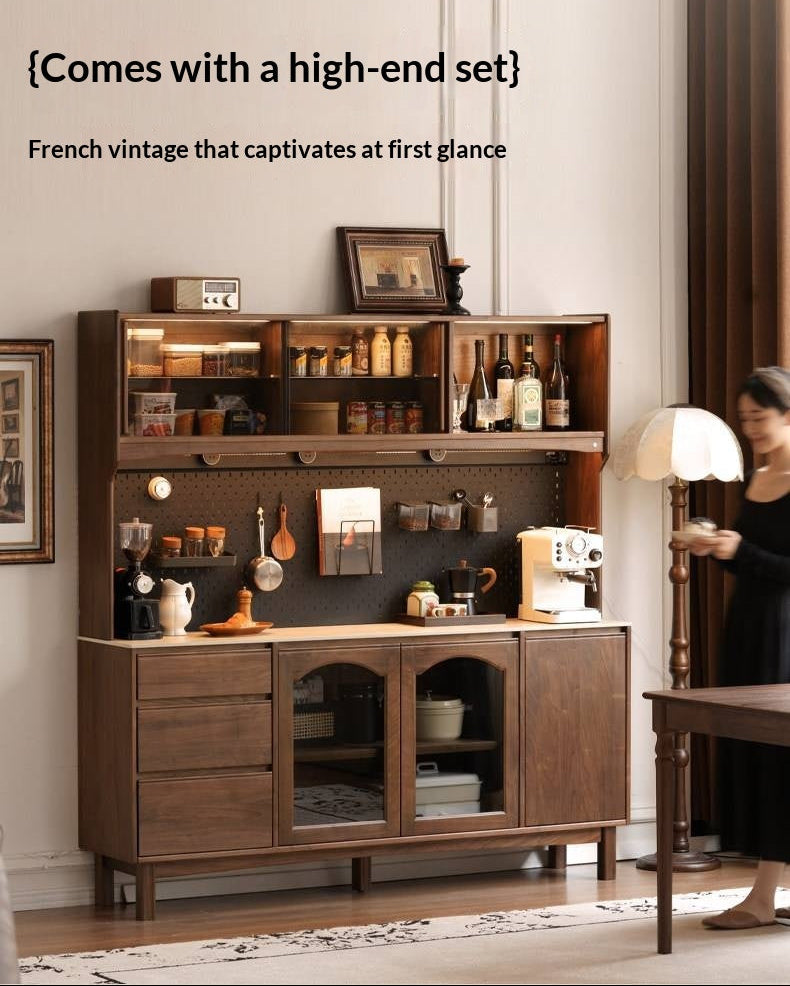 Black Walnut Solid Wood Retro Buffet Cabinet, Sideboard