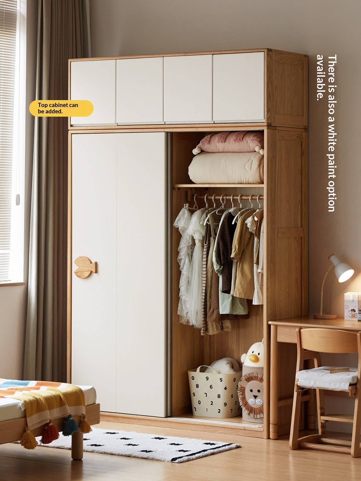 Oak Solid Wood Kids Sliding Door Wardrobe