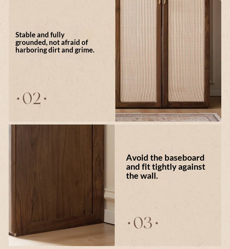 Black Walnut Solid Wood Wardrobe In Vintage Style