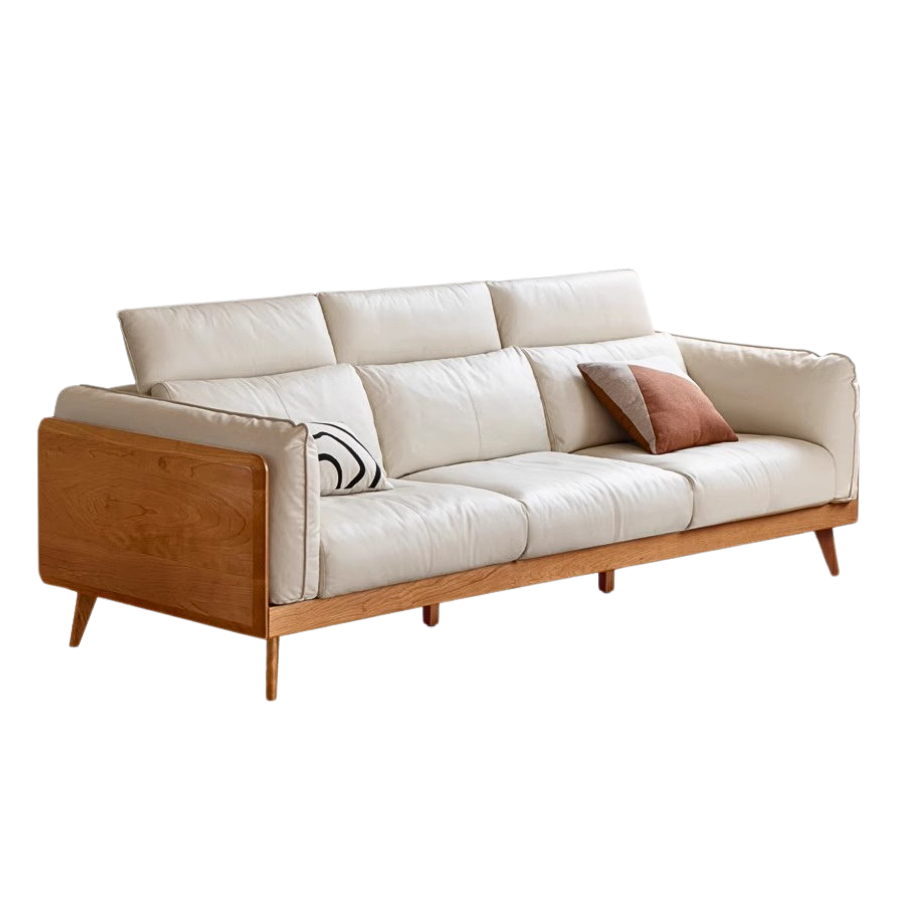 Cherry Solid Wood Black Label Leather Down Sofa.