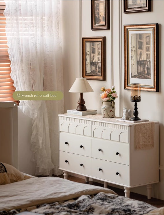 Solid Rubberwood Cabinet French Retro Cream Style Drawers.