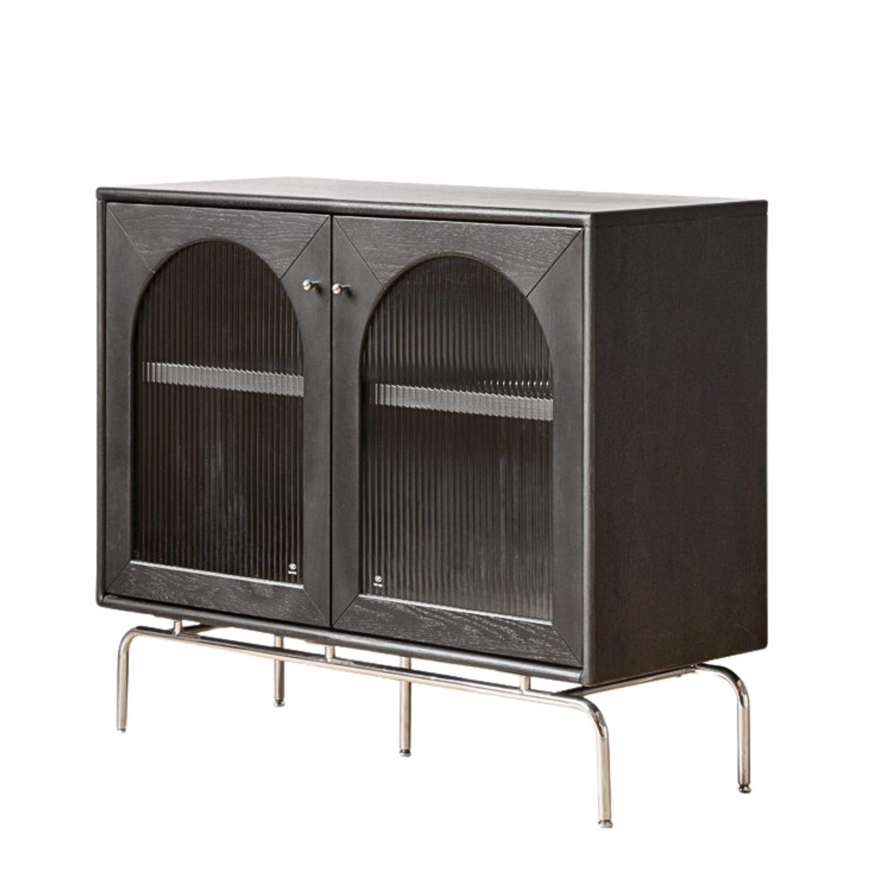 Solid Rubberwood, Oak Solid Wood French Retro Sideboard Black Glass