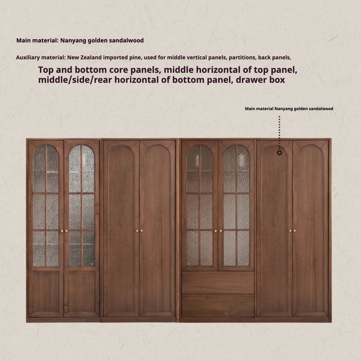 Solid Sandalwood French Retro Style Wardrobe