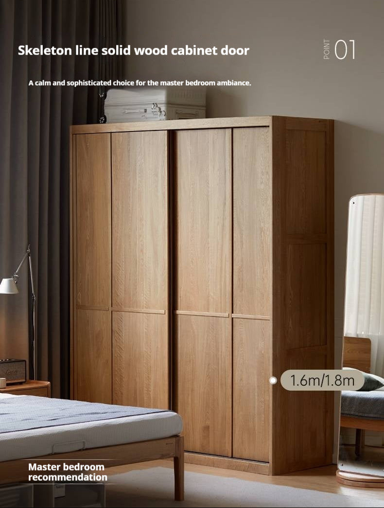 Oak Solid Wood Modern Double Door Wardrobe