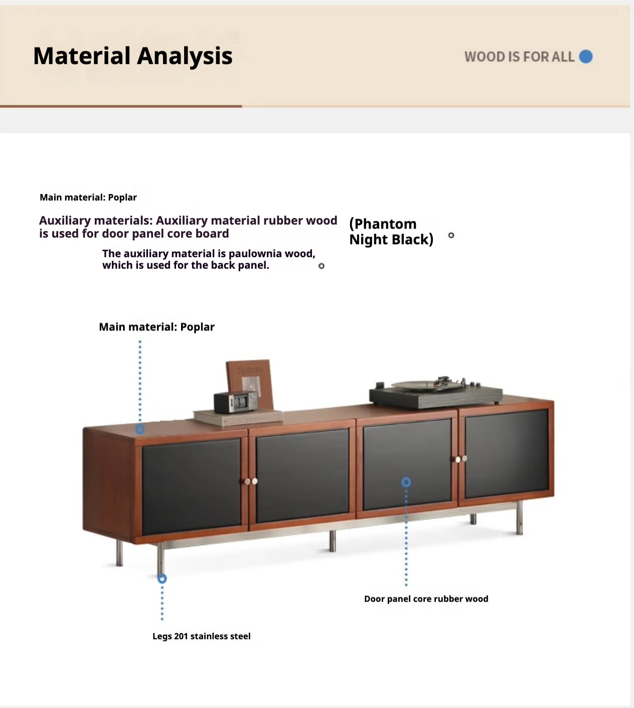 Poplar Solid Wood Bauhaus TV Stand.