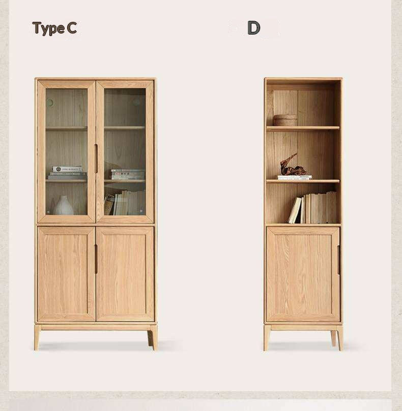 Ash Solid Wood Floor-Standing Bookcase Whole Wall Free Combination Bookshelf