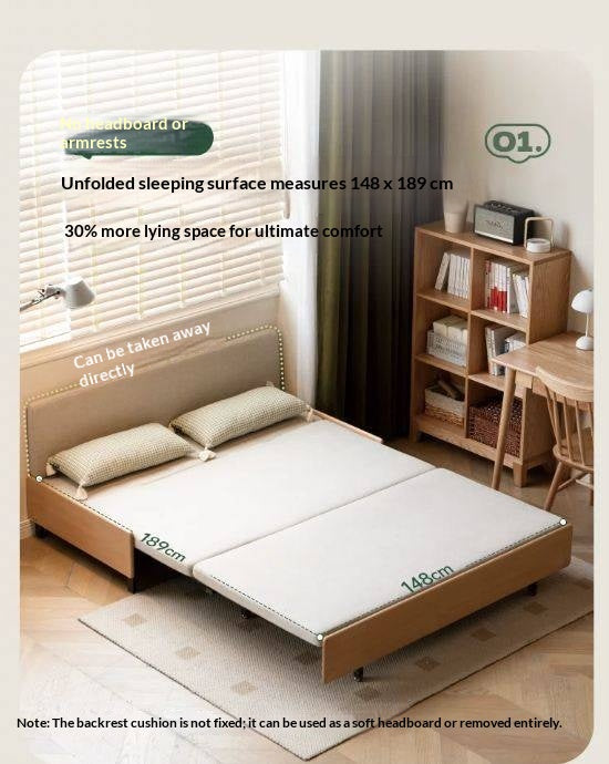 Oak Solid Wood Convertible Ottoman Sleeper Bed with Rolling Casters