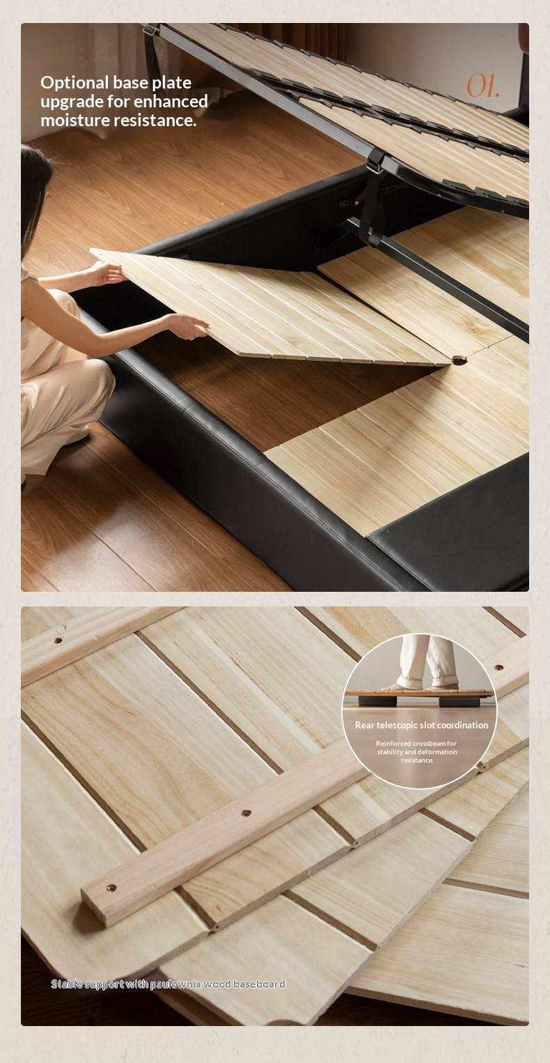 Genuine Leather Luxury Storage Bed with Lift-Up Storage Box Bed