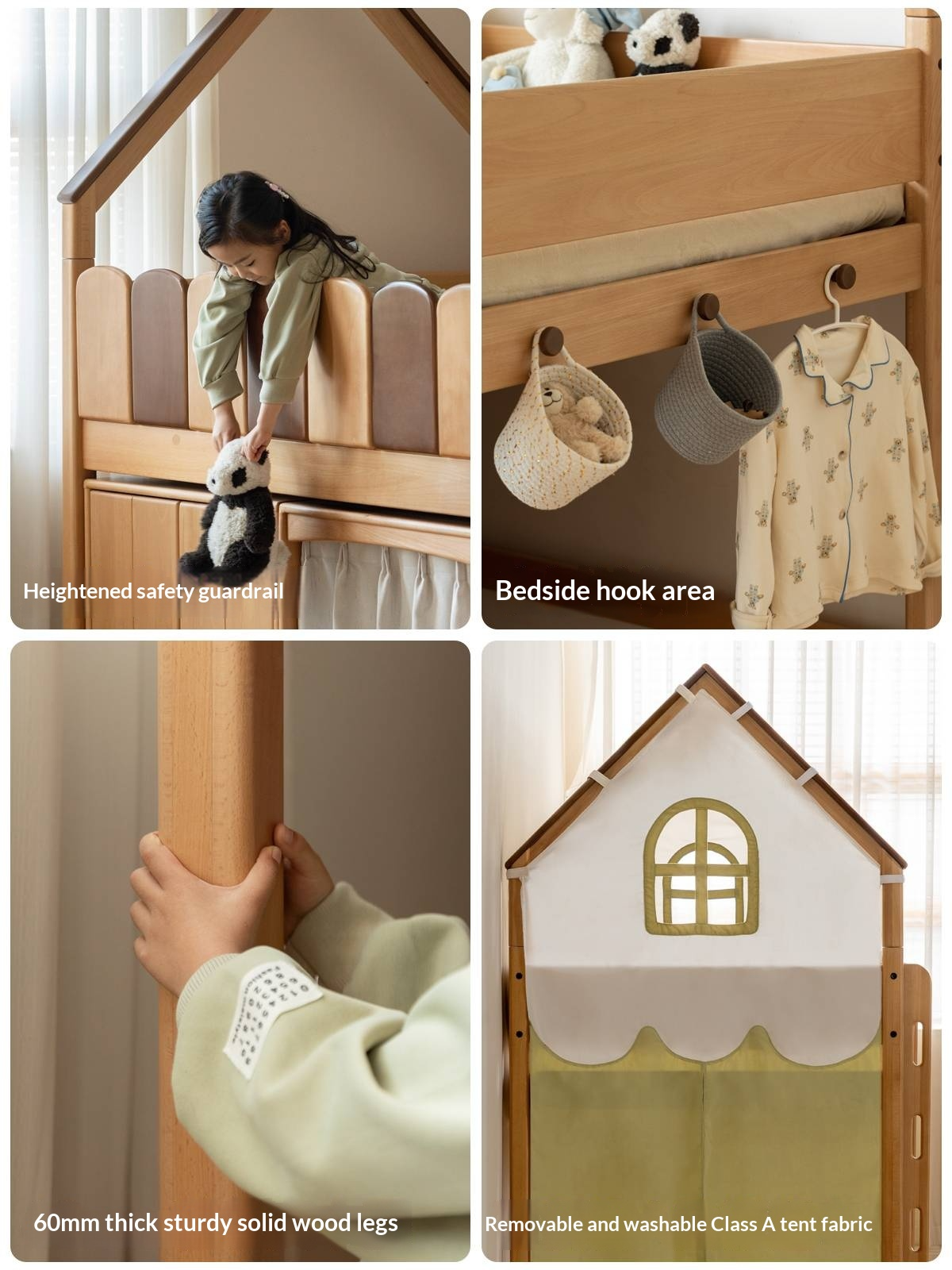 Beech Solid Wood Children's Treehouse Bed Multifunctional Loft Bed