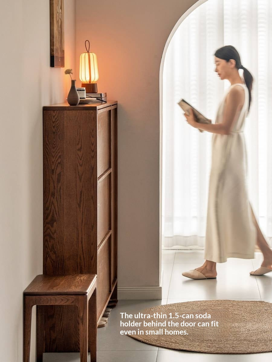 Oak Solid Wood Shoe Cabinet with Wabi-Sabi Style Storage Design