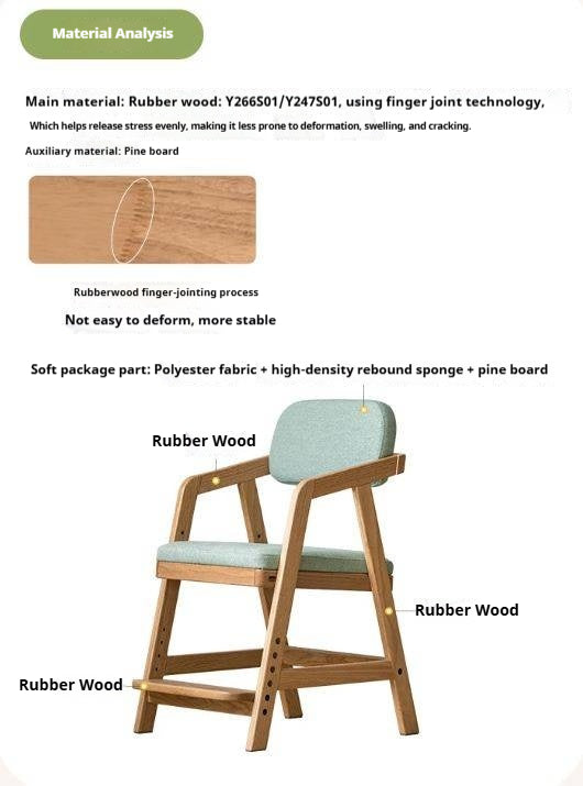 Solid RubberWood Kids Adjustable Height Desk Chair with Footrest