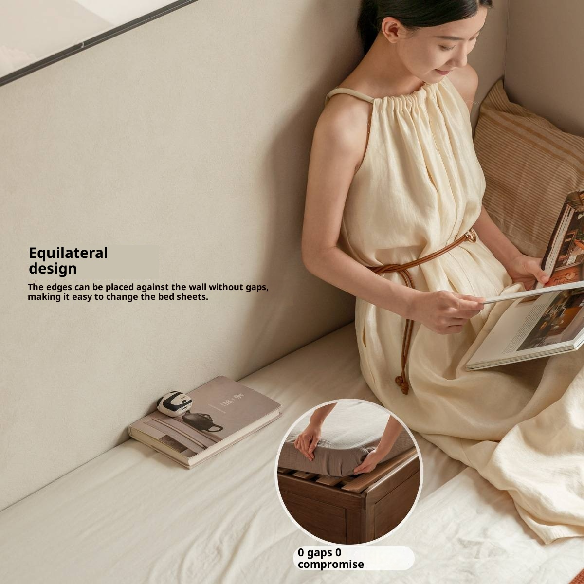 Black Walnut Solid Wood Italian Light Luxury Platform Bed, Headboard-Free Box Bed