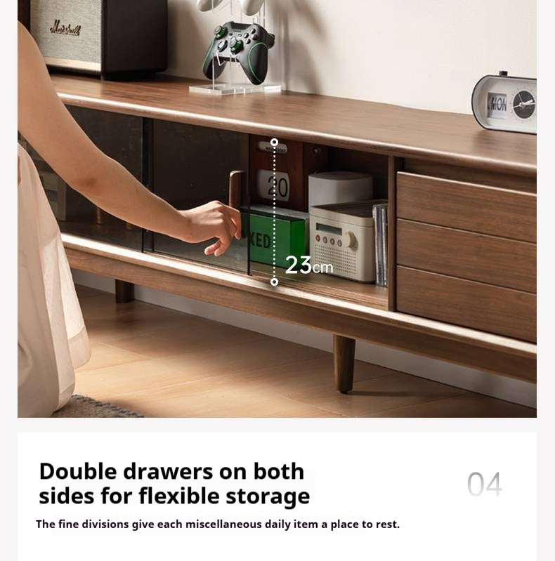 Black Walnut, Oak Solid Wood Sliding Doors TV Cabinet.