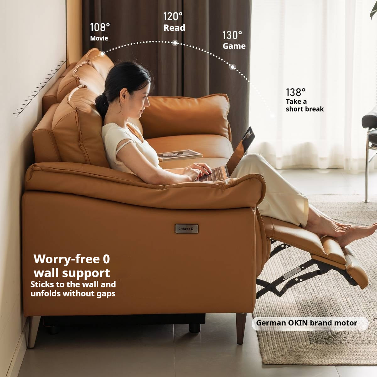 Genuine Leather Italian Style Zero-Wall Electric Recliner Sofa