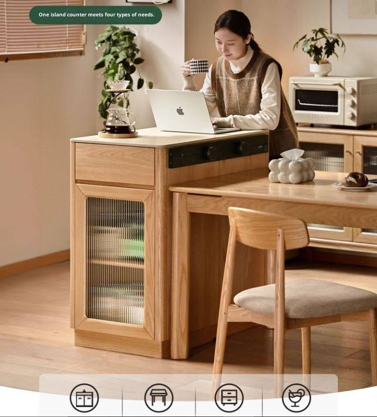 Oak, Beech Solid Wood Modern Rock Plate Island Table