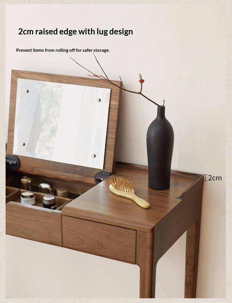 Black Walnut, Ash Solid Wood Flip Vanity Table.