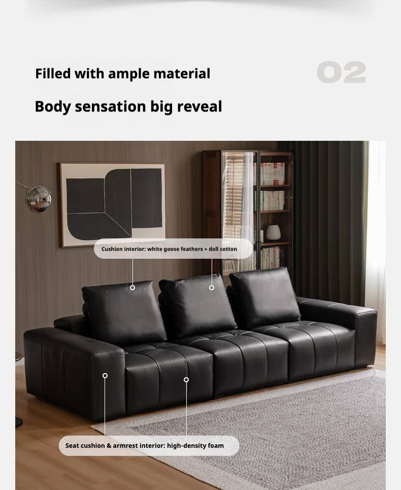 Genuine leather italian minimalist first-layer cowhide black pixel module sofa.