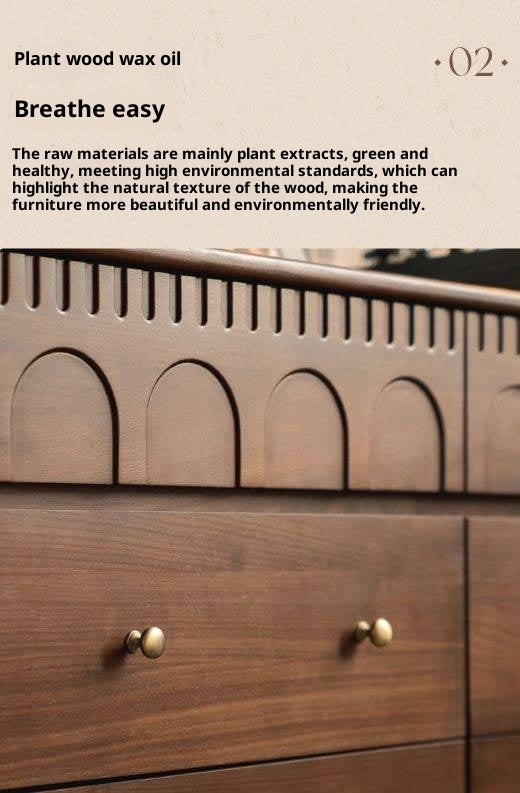 Black Walnut, Poplar, Solid Rubberwood French Retro Chest of Drawers