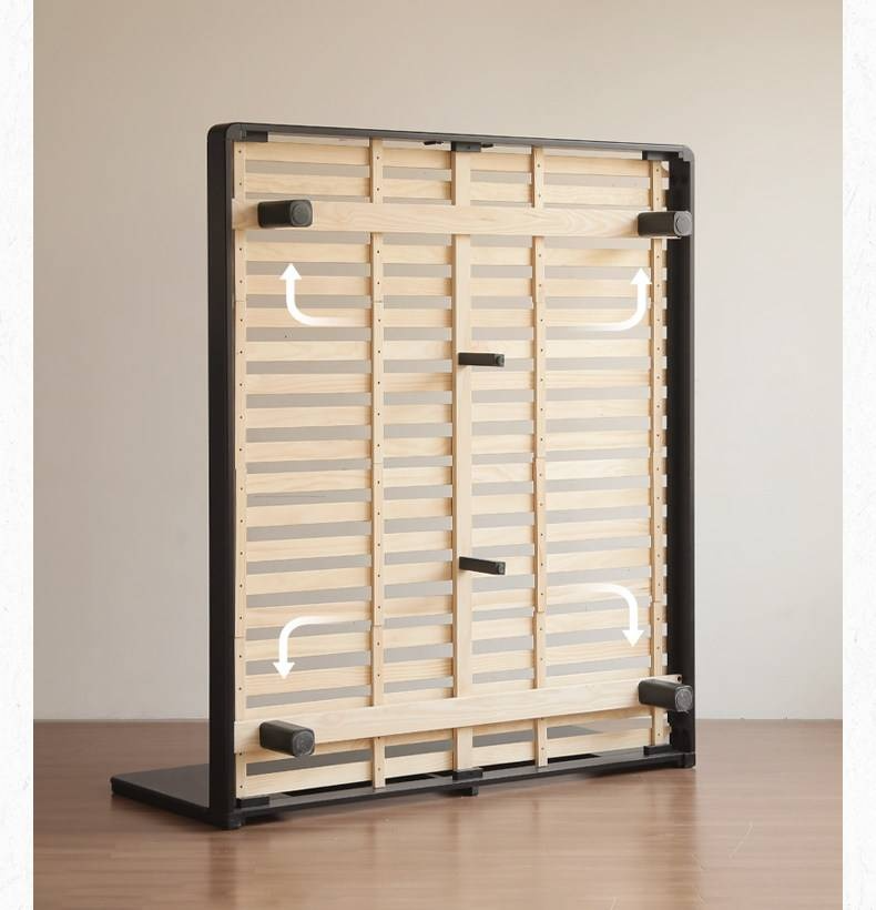 Rubberwood Solid Wood Bed — Modern Minimalist Large Slab Black Floating Bed