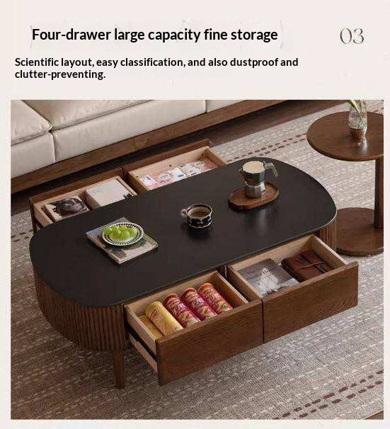 Oak Solid Wood Coffee Table with Rock Plate Surface