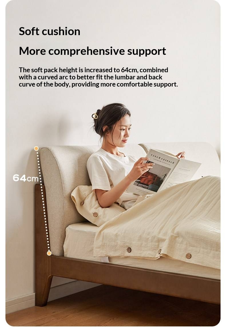 Beech Solid Wood Bed — Nordic Style, Modern Minimalist Design