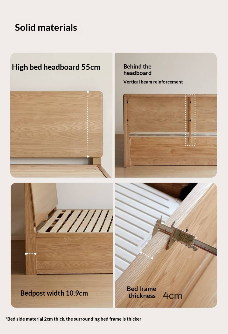 Ash Solid Wood Bed — Slab Design, Home Italian Light Luxury Box Bed