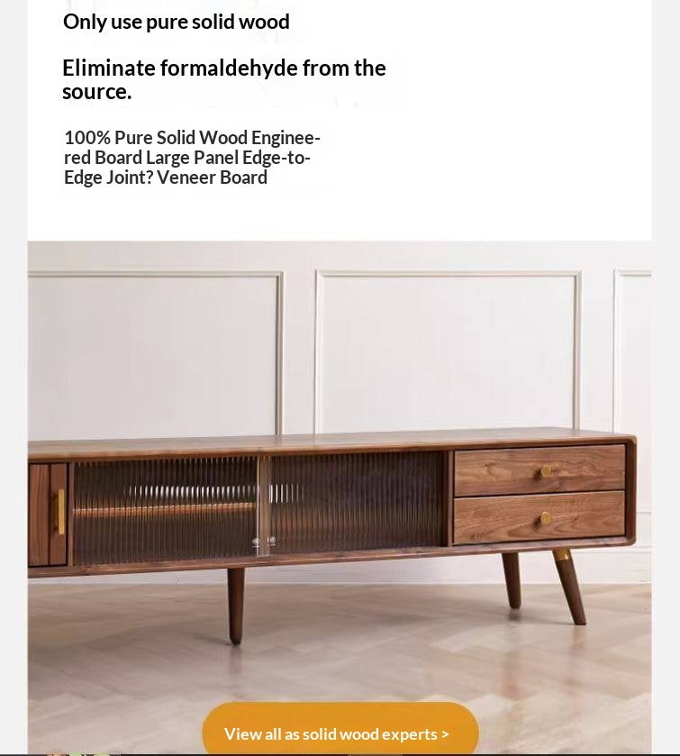 Black Walnut Solid Wood Nordic TV Cabinet.