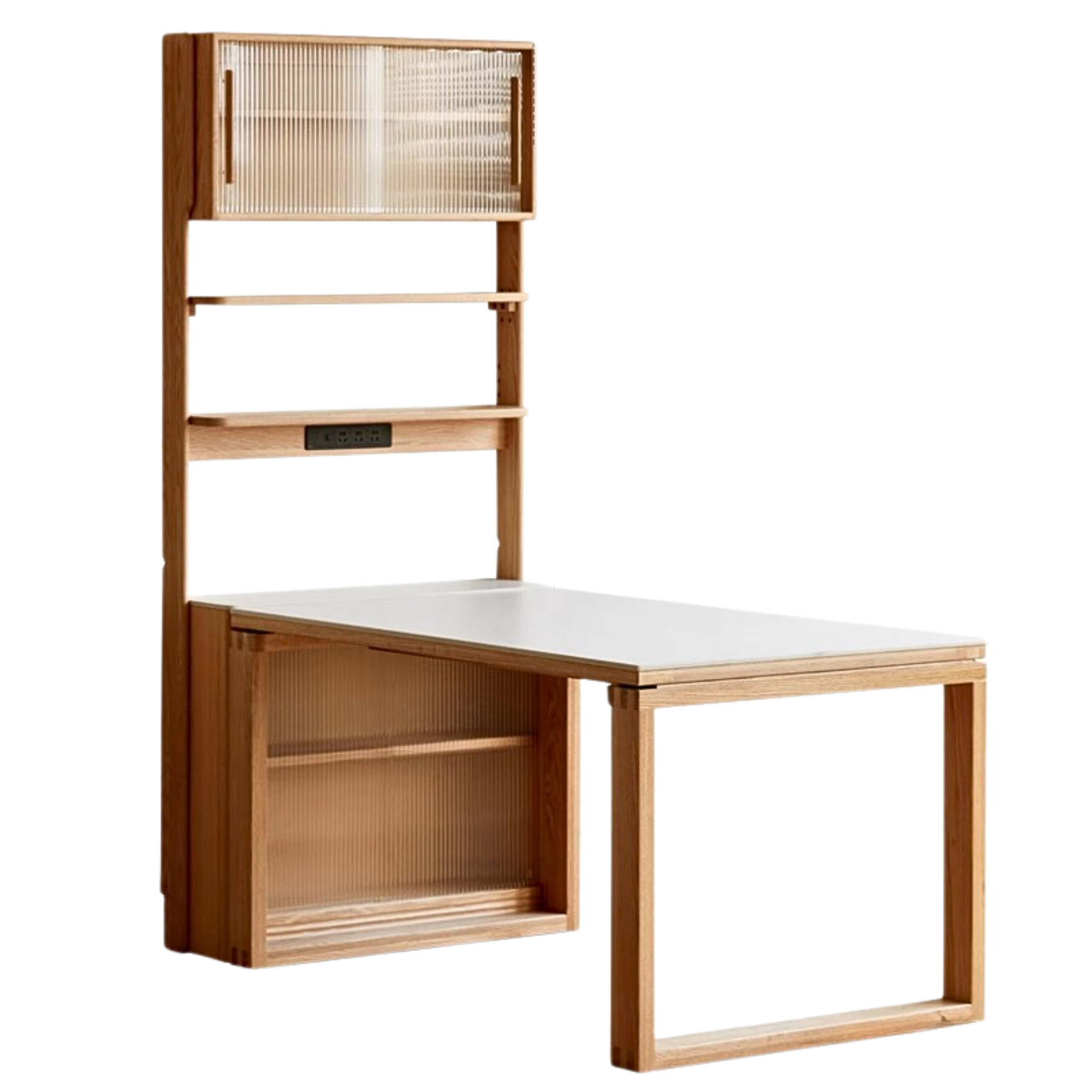 Oak, Solid RubberWood Rock Board Dining Sideboard Integrated Multifunctional Storage