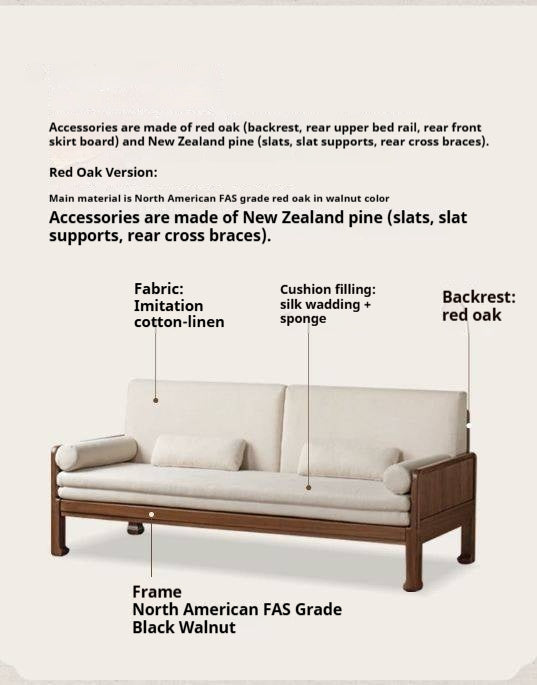 Oak Solid Wood Slat-Back Daybed Sofa with Pull-Out Expansion