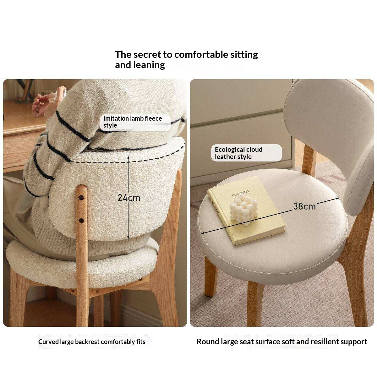 Oak Solid Wood Modern Velvet Soft Makeup Stool