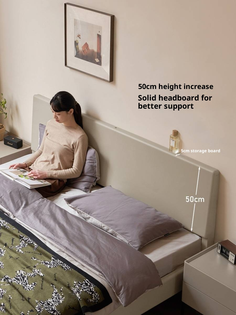 Poplar Solid Wood Floating Bed with Lights, Modern Minimalist