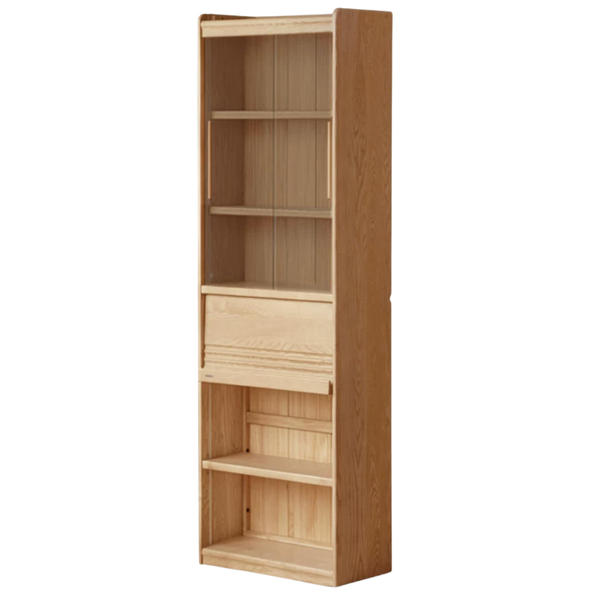 Oak Solid Wood Display Bookcase with Wall-Mounted Option and Storage Cabinet