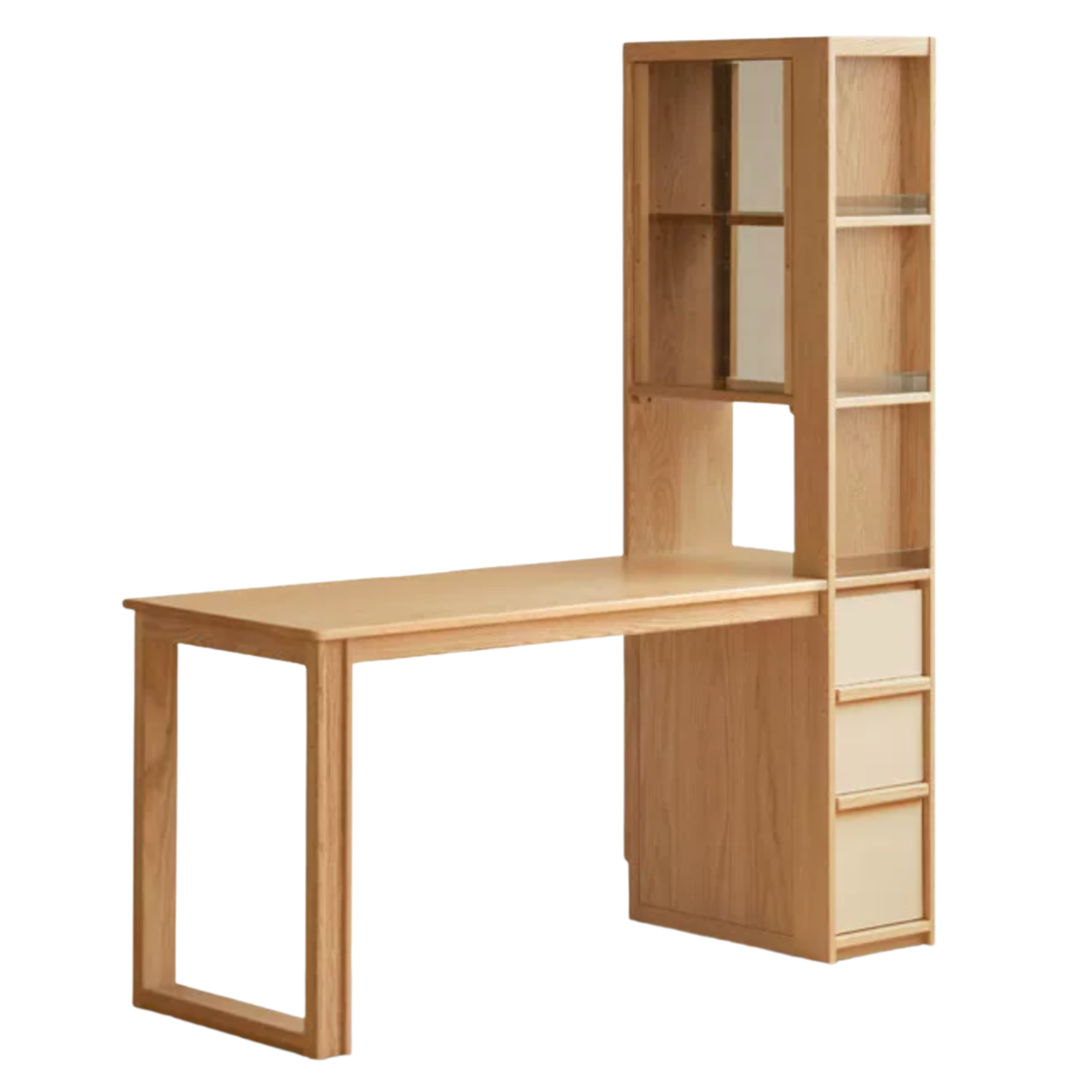 Oak Solid Wood Computer Desk with Integrated Frame and Minimalist Design