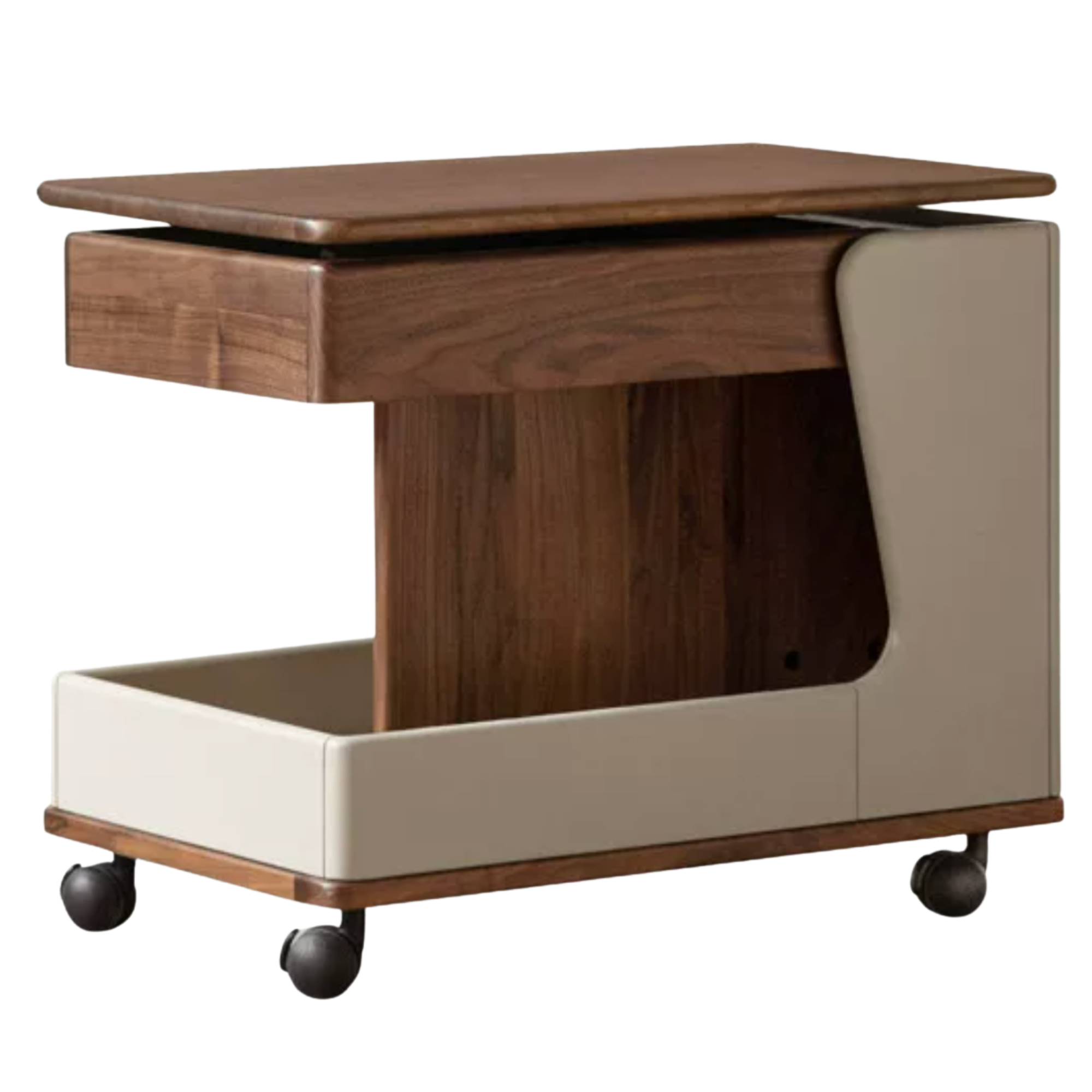 Black Walnut Solid Wood Liftable Rotating Mobile Tea Cabinet
