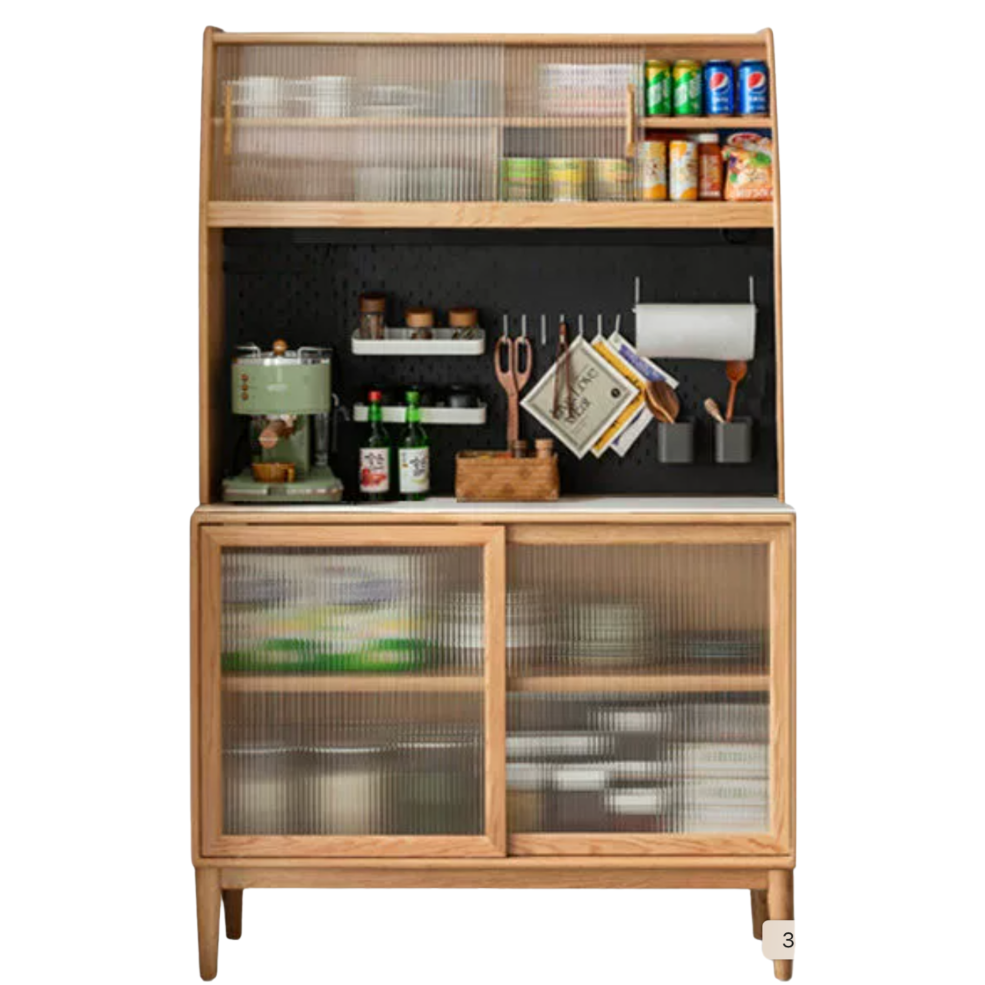 Ash Solid Wood Sideboard Multi-Functional Buffet Cabinet