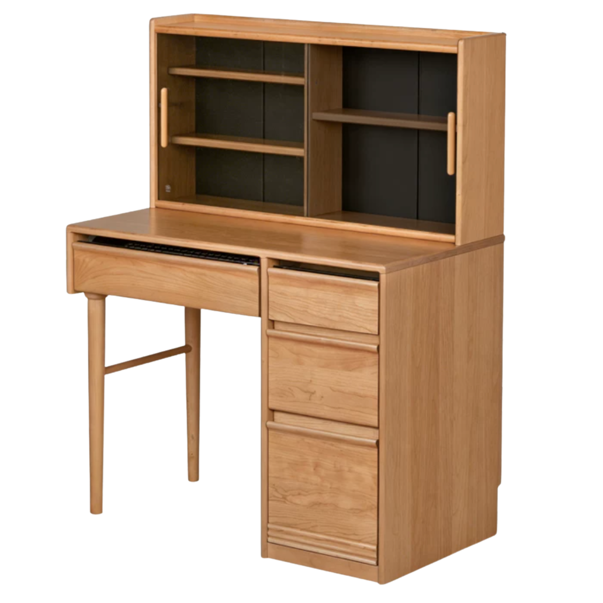 Cherry Solid Wood Vanity Table with Hutch and Drawers, Mid Century Cherry Makeup Table