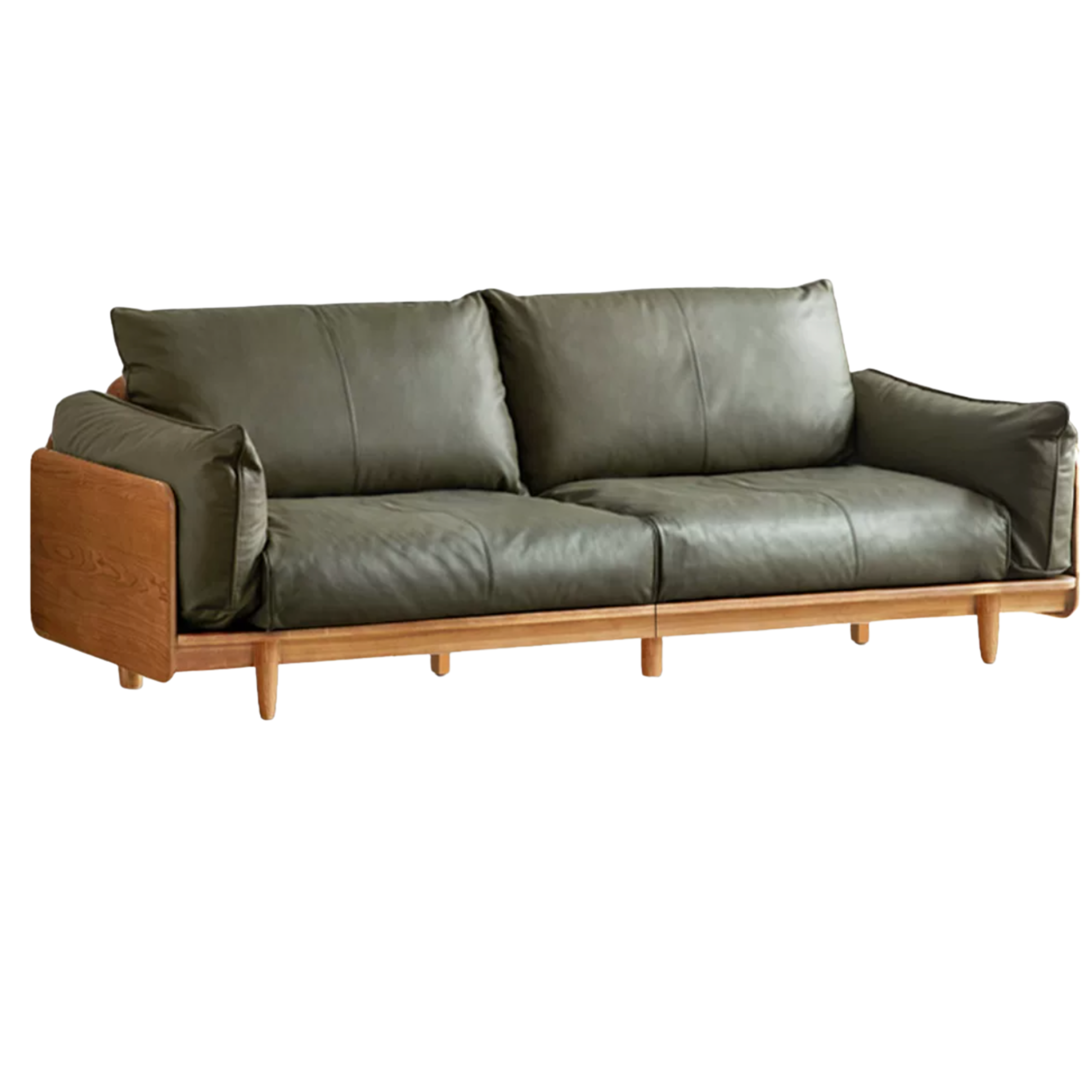 Cherry Wood Contemporary Casual Sofa Genuine Leather, Fabric