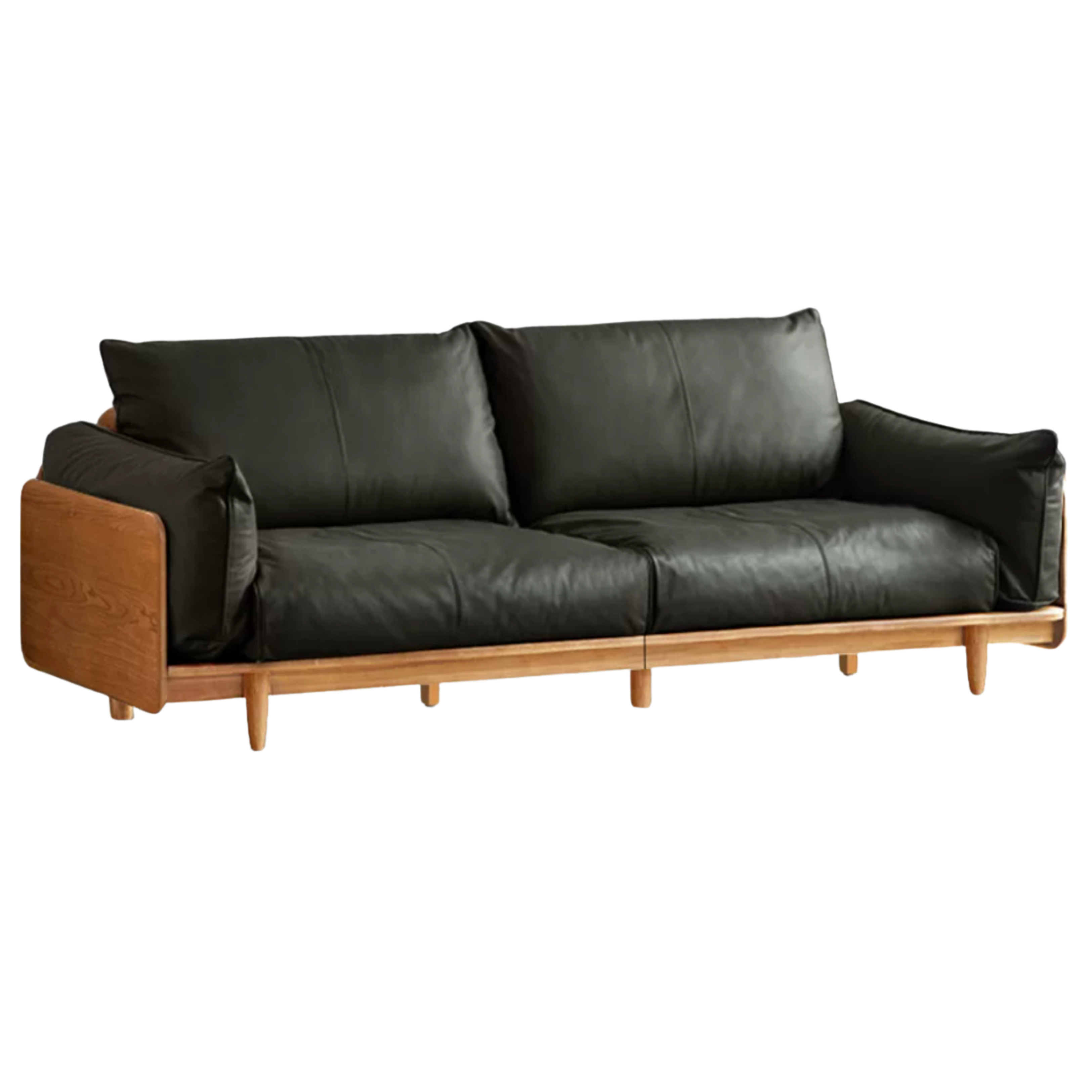 Cherry Wood Contemporary Casual Sofa Genuine Leather, Fabric