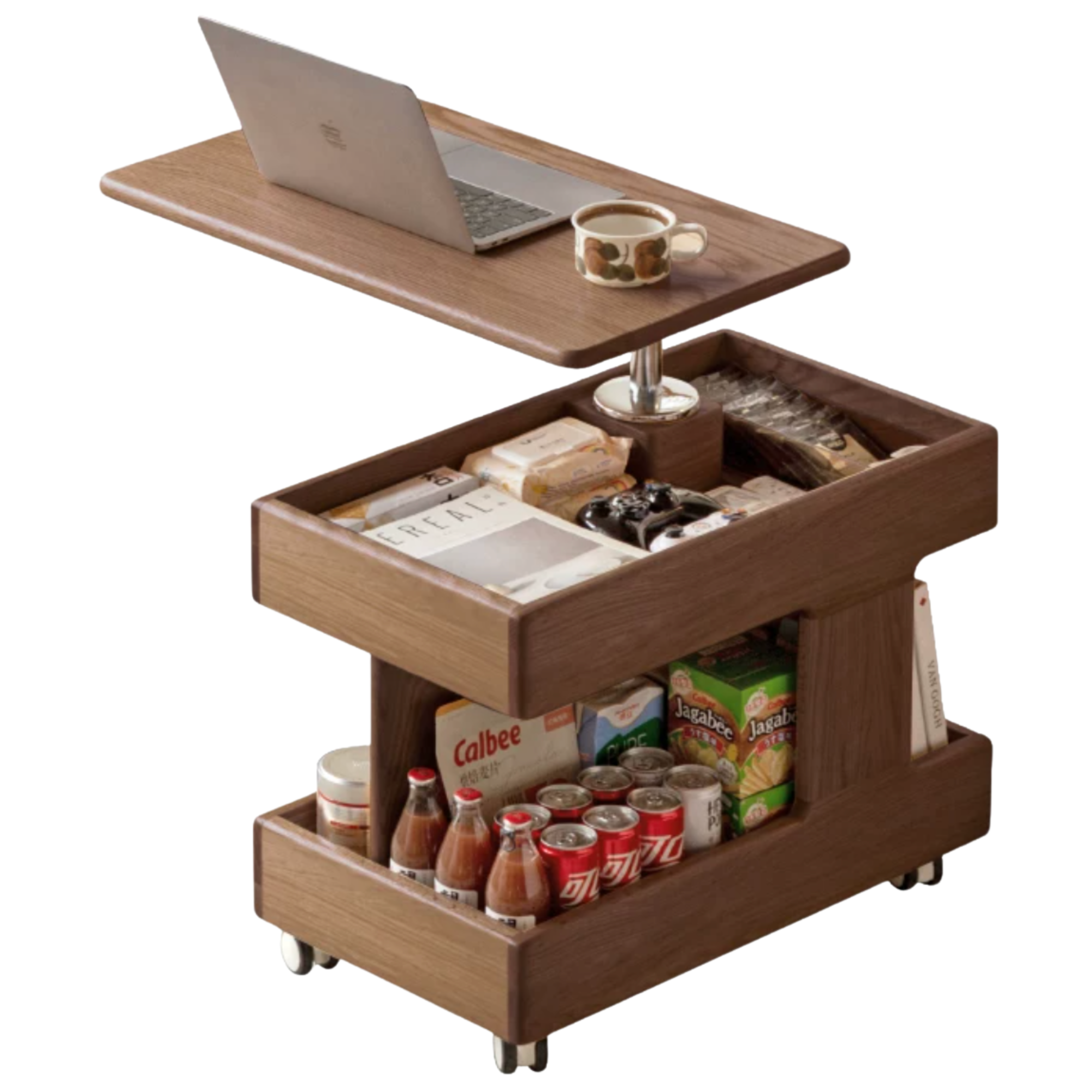 Black Walnut, Sandalwood, Oak, Ash Solid Wood Adjustable Rotating Side Table
