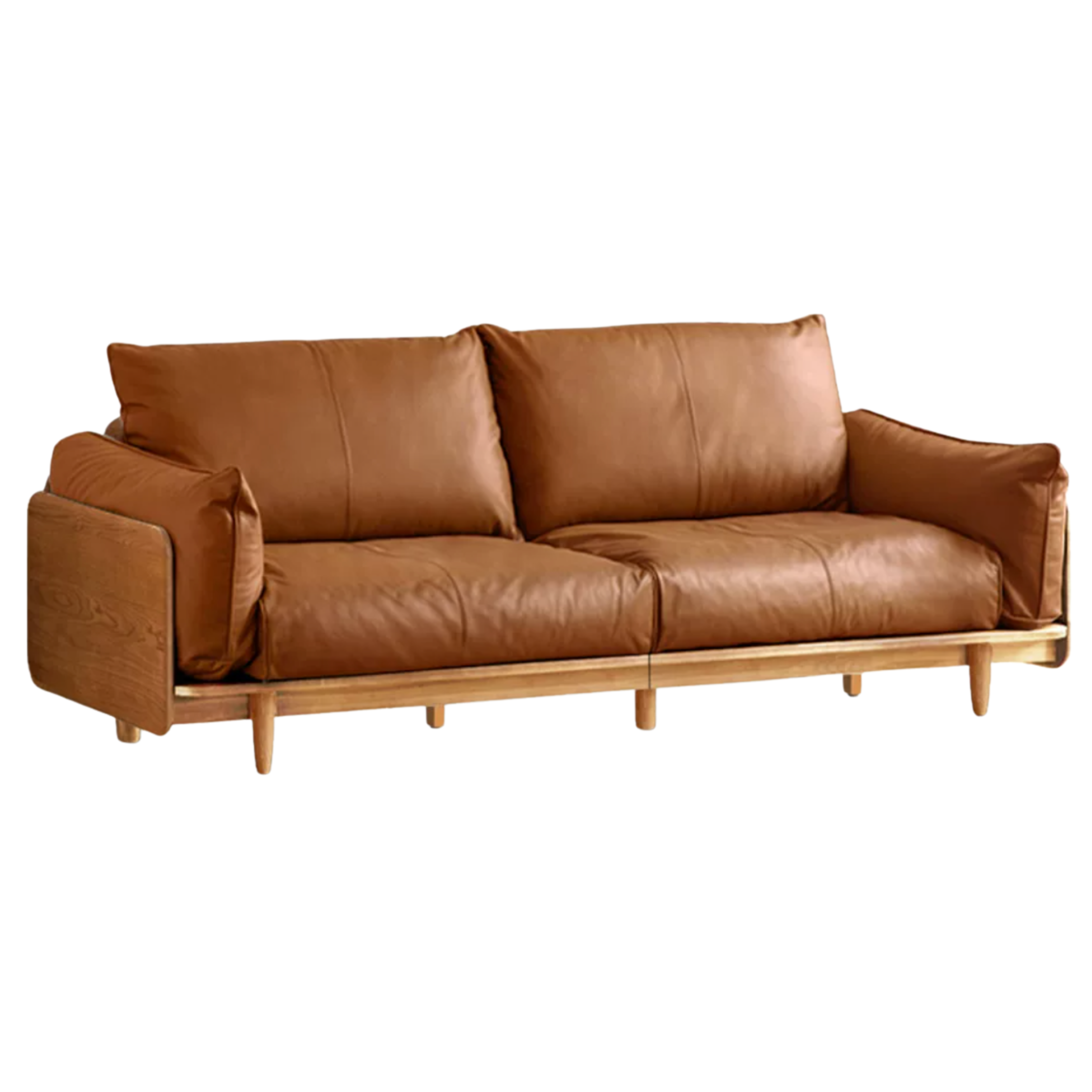 Cherry Wood Contemporary Casual Sofa Genuine Leather, Fabric