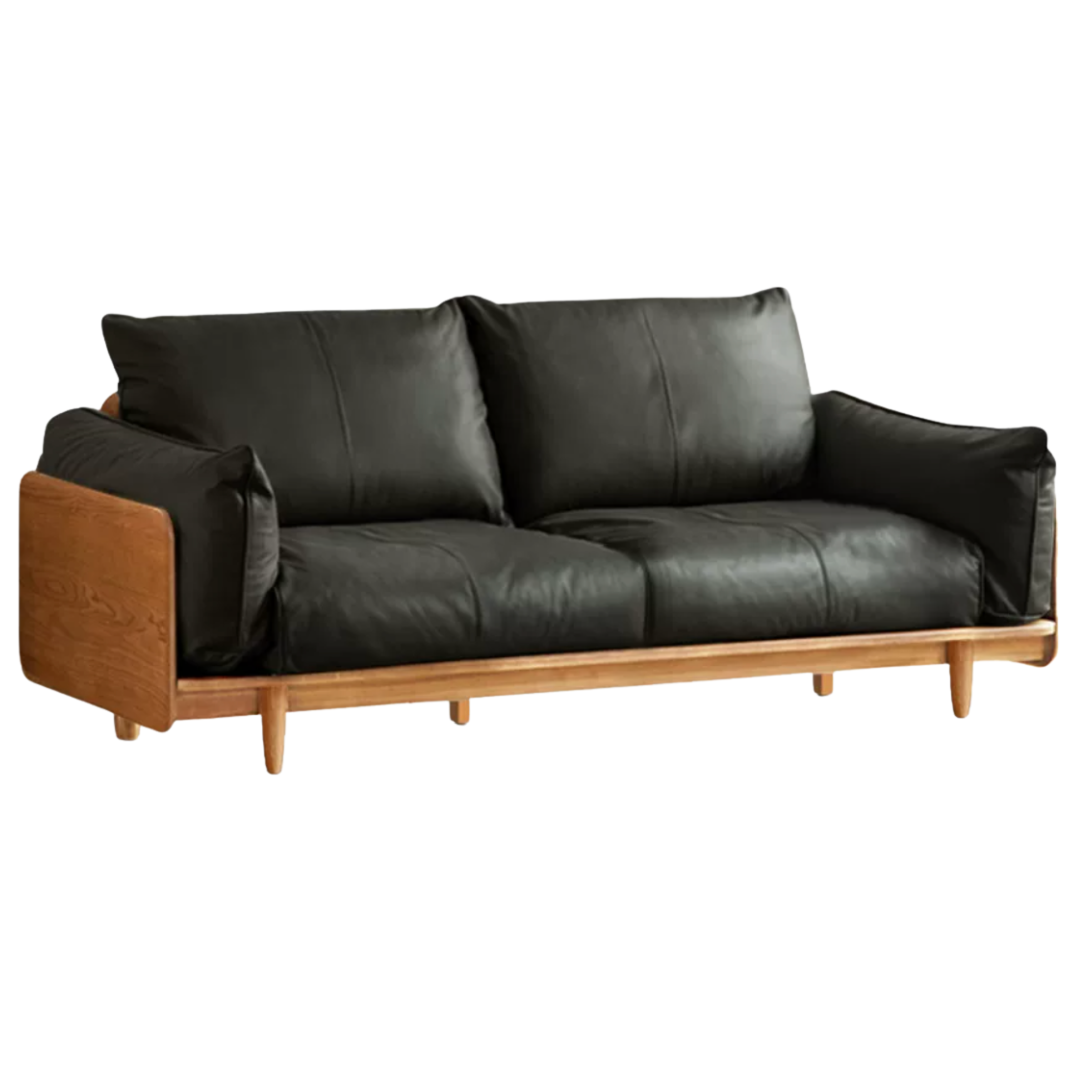 Cherry Wood Contemporary Casual Sofa Genuine Leather, Fabric