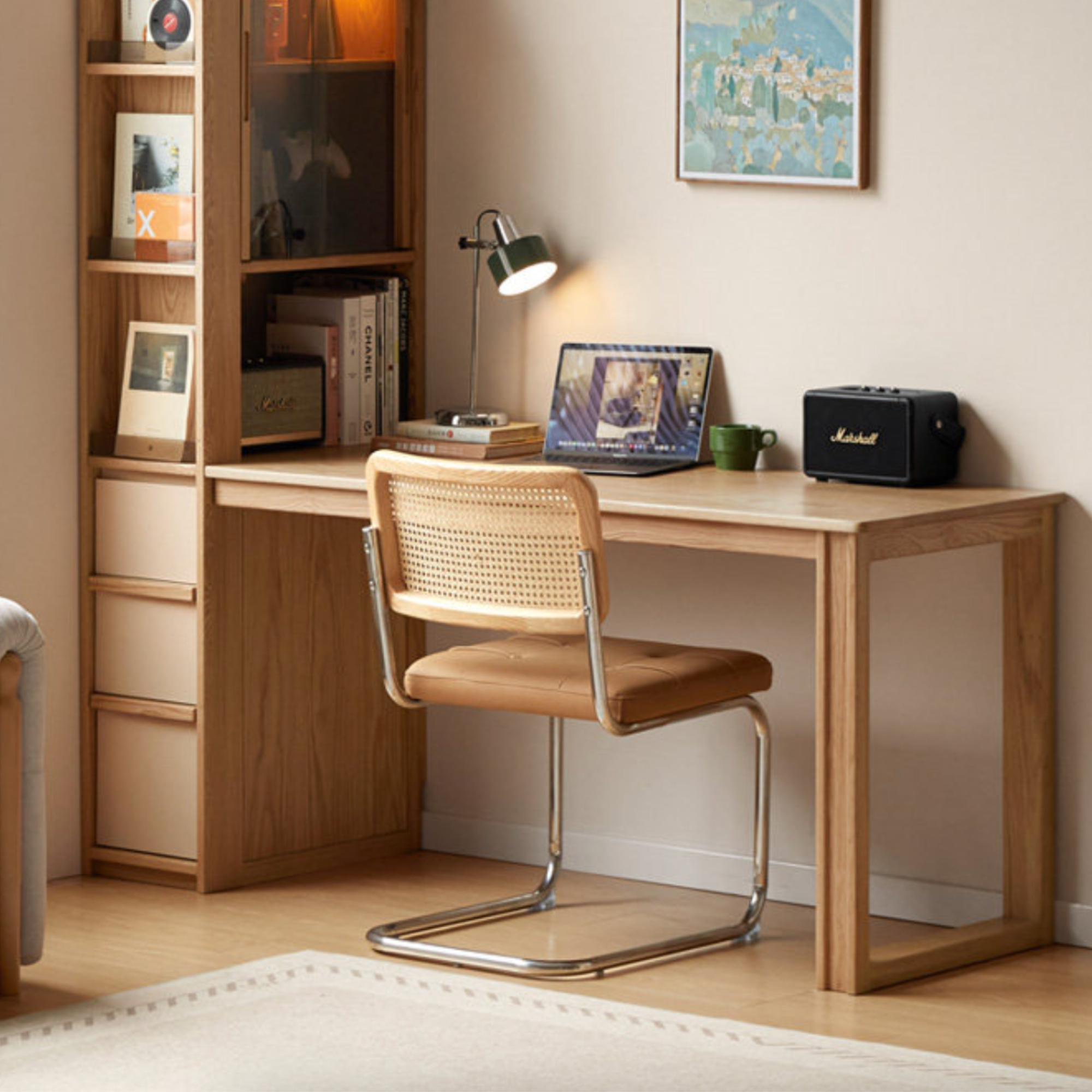 Oak Solid Wood Computer Desk with Integrated Frame and Minimalist Design