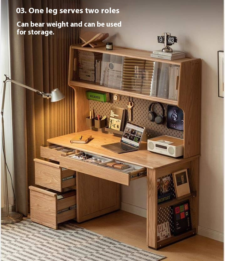 Oak Solid Wood Modern Computer Desk With Shelf
