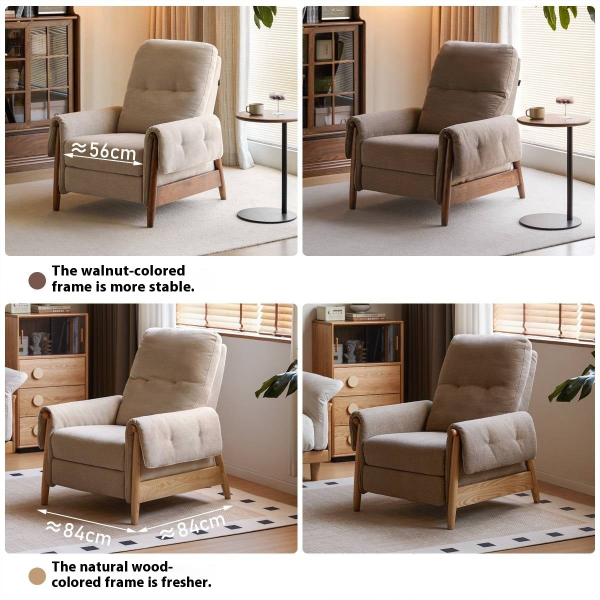Ash Solid Wood Fabric Reclining Foldable Lounge armChair