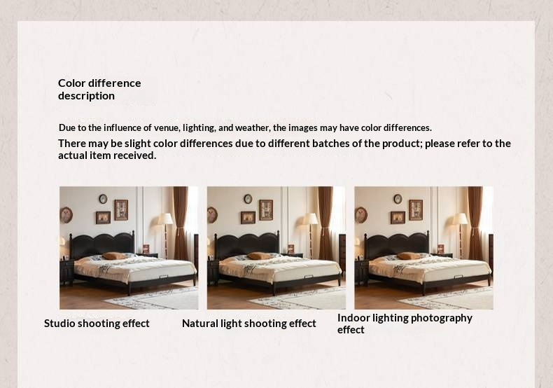 Rubberwood Solid Wood Bed — French Vintage Style, Large Slab Bed